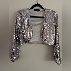Sequin Multi-Colored Cropped Jacket, Size Medium, Y2K